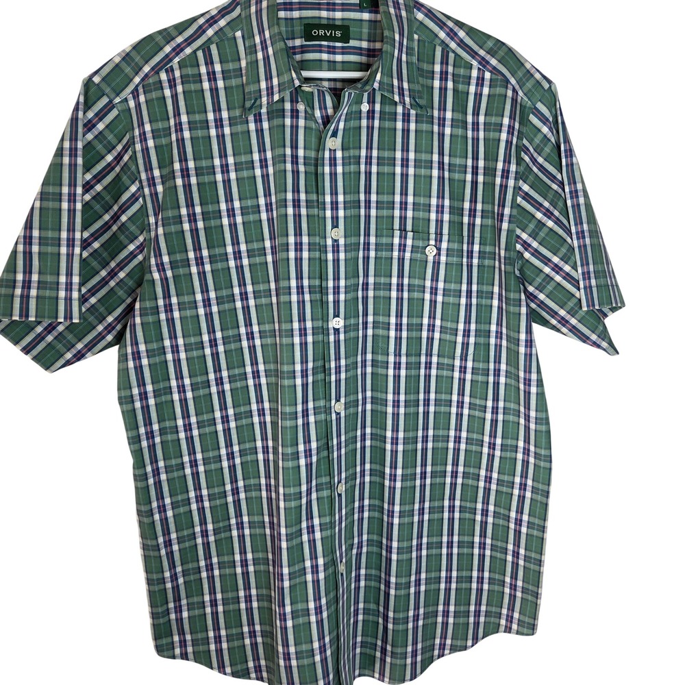 Orvis Plaid Short Sleeve Button Down Shirt Wrinkle Free Chest Pocket